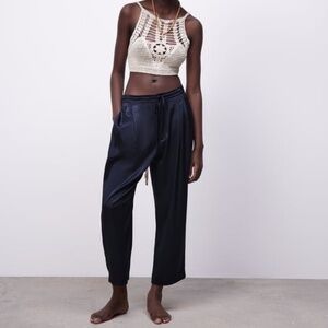NWT, ZARA SATIN EFFECT PLEATED PANTS, M